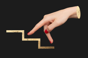 Business success concept, with a golden staircase symbolizing growth, achievement, and progress.