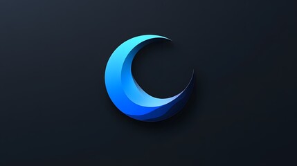 3D render of a stylized, glowing blue crescent moon shape with gradient shading.