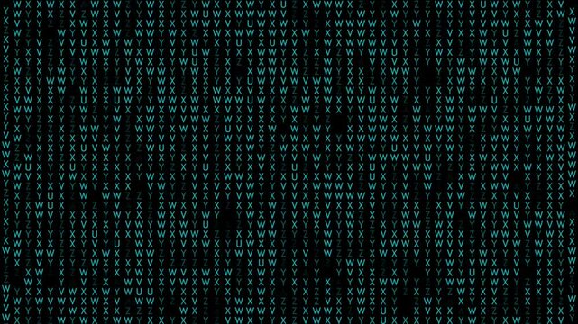Abstract digital code matrix background with teal letters