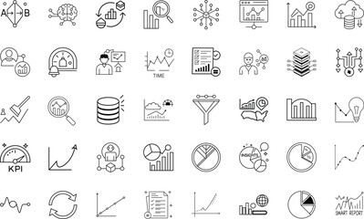 Naklejka premium Diverse Data Analytics and Business Intelligence Icon Set for Modern Data Driven Applications and Visualizations Presentations
