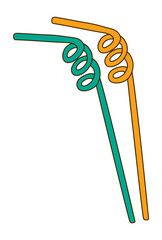 Cocktail, drinking straws hand drawn illustration, isolated vector. Line art style design. Summer clip art, seasonal element, print. Cocktail garnish, beach bar, pool party