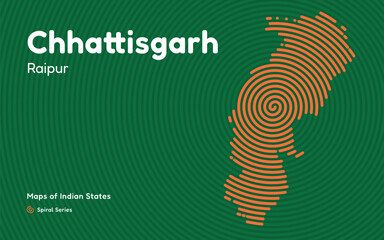 Abstract Spiral Map of Chhattisgarh with Capital Raipur – Mineral-Rich Indian State