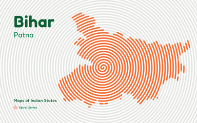 Bihar State Spiral Map with Capital Patna – Indian Region with Dense Population