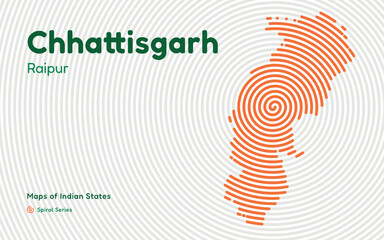Abstract Spiral Map of Chhattisgarh with Capital Raipur – Mineral-Rich Indian State