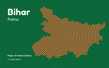 Bihar State Spiral Map with Capital Patna – Indian Region with Dense Population