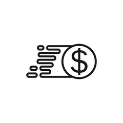 Fast money icon. Speeding dollar coin. Outline vector illustration.