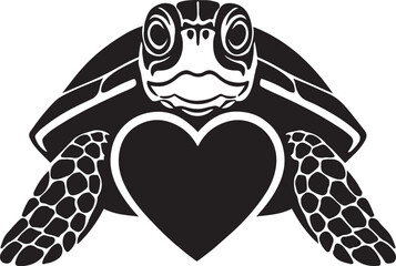 Loving turtles silhouette design couple pose, Turtle pair romantic black and white art