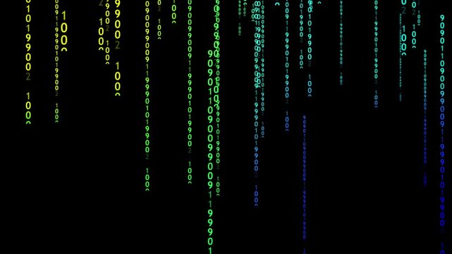Digital rain of binary code abstract futuristic animation on black background
