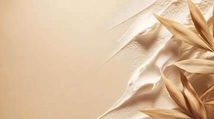 Digital illustration of a textured beige background with delicate golden leaves.