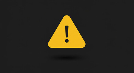 A yellow triangular warning sign with an exclamation point on a dark gray background with a slight shadow