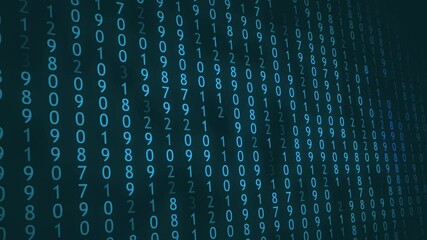 Digital binary code rain falling on a dark blue background for technology concepts - Powered by Adobe