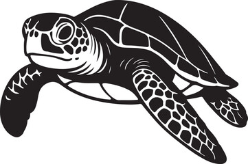 Sea turtle black silhouette bold graphic, Ocean turtle flat black and white pose