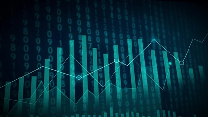 Animated financial data chart moving upwards with binary code background for business concept - Powered by Adobe