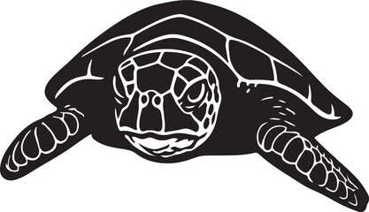 Sea turtle bold silhouette graphic design, Turtle shape solid black and white art