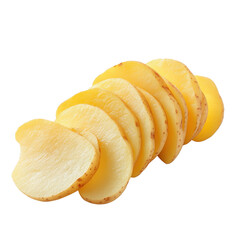 Freshly sliced potatoes arranged on a clean Transparent background showcasing simple culinary preparation, potatoes slice isolated on PNG background