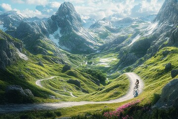 Mountain biker navigating a winding trail with breathtaking views