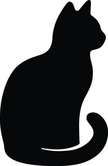 Silhouette of a seated cat simple black vector illustration