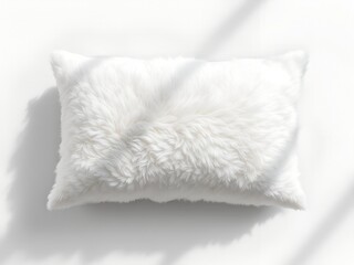 Fluffy white pillow mockup with soft fur texture on light background