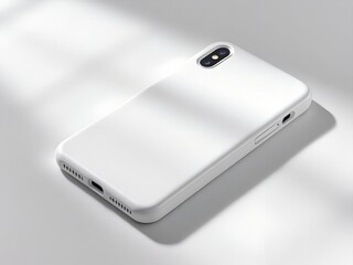 Minimalist smartphone case mockup with soft shadows on white surface