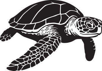 Sea turtle striking silhouette black design, Powerful sea creature minimal vector