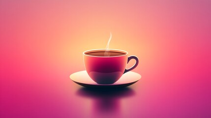 Fototapeta premium 3D render of a red ceramic cup with steaming coffee on a dark surface.