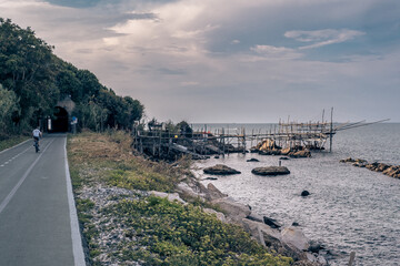 A stretch of road along the Via Verde della Costa dei Trabocchi, cycle path that goes from Ortona to Vasto. San Vito Chietino, province of Chieti, Abruzzo, Italy