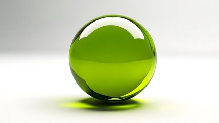 3D render of a glossy green oval shape sits on a bright white surface.