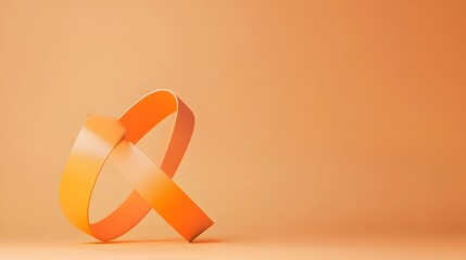 3D render of an orange M&Atilde;&para;bius strip against a plain beige background.