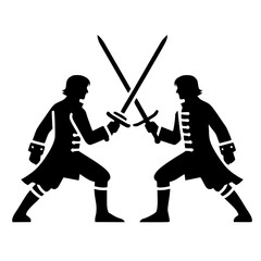 Minimalist Two Players Sword Duel Silhouette – Black SVG Clipart Icon