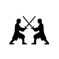Minimalist Two Players Sword Duel Silhouette – Black SVG Clipart Icon