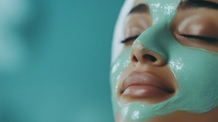 A woman with a green face mask