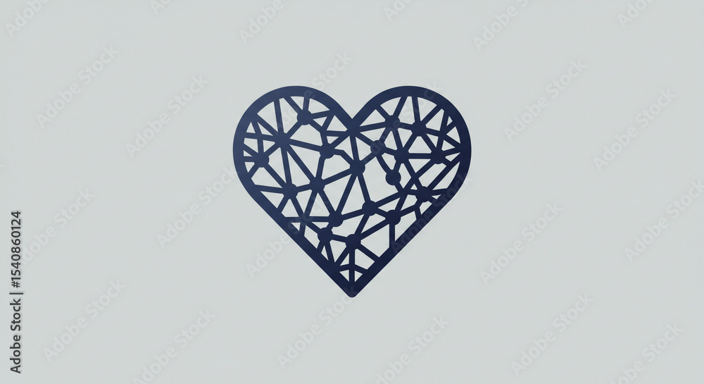 Wall mural a geometric heart design with interconnected lines and dots on a plain light gray background centere
