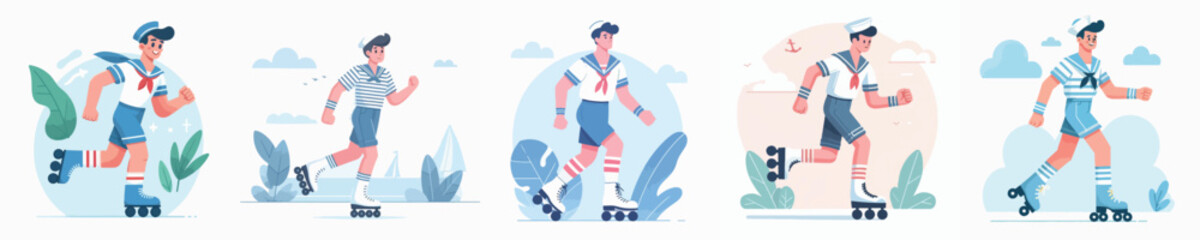 sailor vector playing roller skates