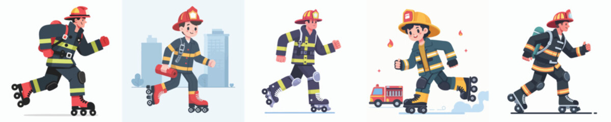firefighter vector roller skating