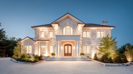 Large house with a white exterior and a black door.