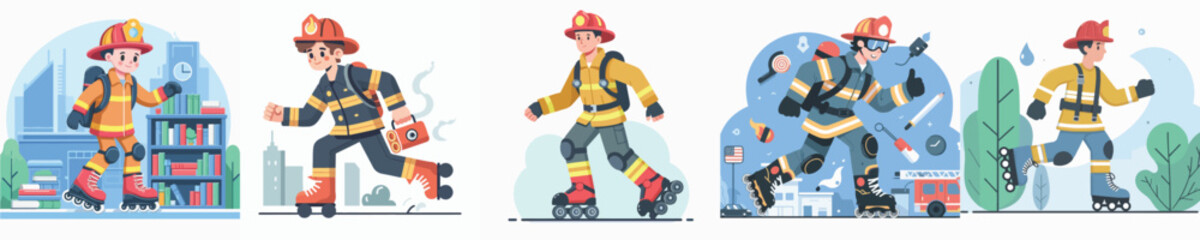 firefighter vector roller skating