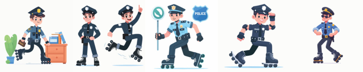 police vector playing roller skates