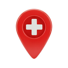 Obraz premium Red 3D Map Pointer Icon White Cross isolated on a transparent background 3D icon