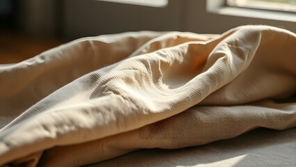 Soft, warm fabric elegantly draped in soft light, creating a cozy and inviting atmosphere.