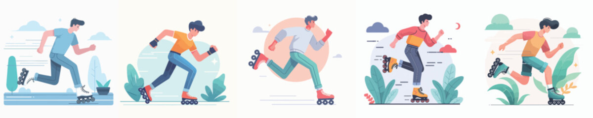 vector man playing roller skates