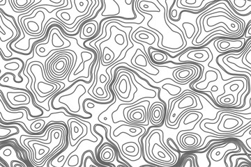 Fototapeta premium Minimalist topographic contour lines on a clean white background, smooth elevation curves, black fine lines, abstract geographic map style, elevation lines forming organic shapes, high contrast, 