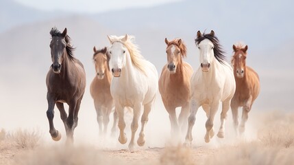 Group of horses running in the desert.