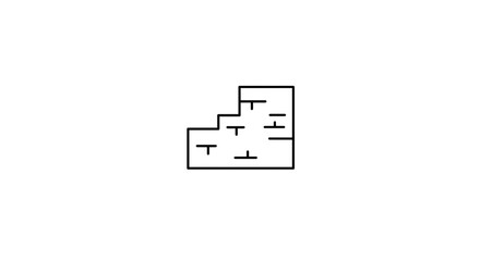 A black and white minimalist illustration of a staircase with horizontal lines inside the structure