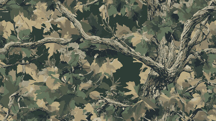 Real tree forest camouflage seamless pattern design pattern for hunting and military uniform. Hunting camouflage. green camouflage background. Abstract