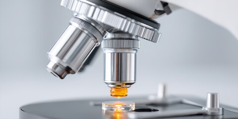 Microscope is being used to examine a small object.