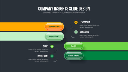 Enterprise Showcase 4 Option Infographic Presentation Template. Business Profile Frame Layout Vector Illustration. Market Review Four Step Diagram Slide Design.