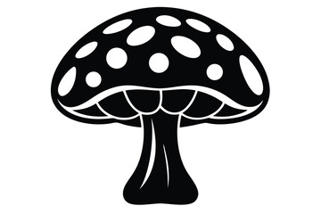 Stylized Mushroom Illustration Black Cap with White Spots and Distinct Stem