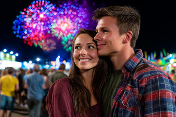 Fototapeta premium Couple Enjoying Fireworks Display at Night Event Celebration