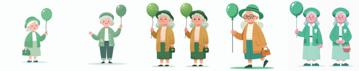 vector character grandma holding balloon