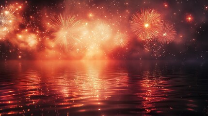 Intense bursts of bold crimson and orange fireworks spreading outward in spiraling spiderwebs